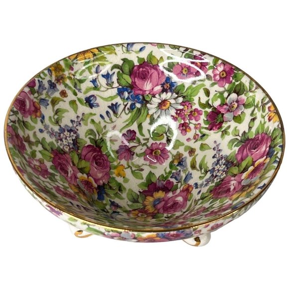 Royal Winton Summertime Chintz Open Sugar Bowl Ventnor Shape 3 Leg Pre 1960 VTG - Picture 2 of 8